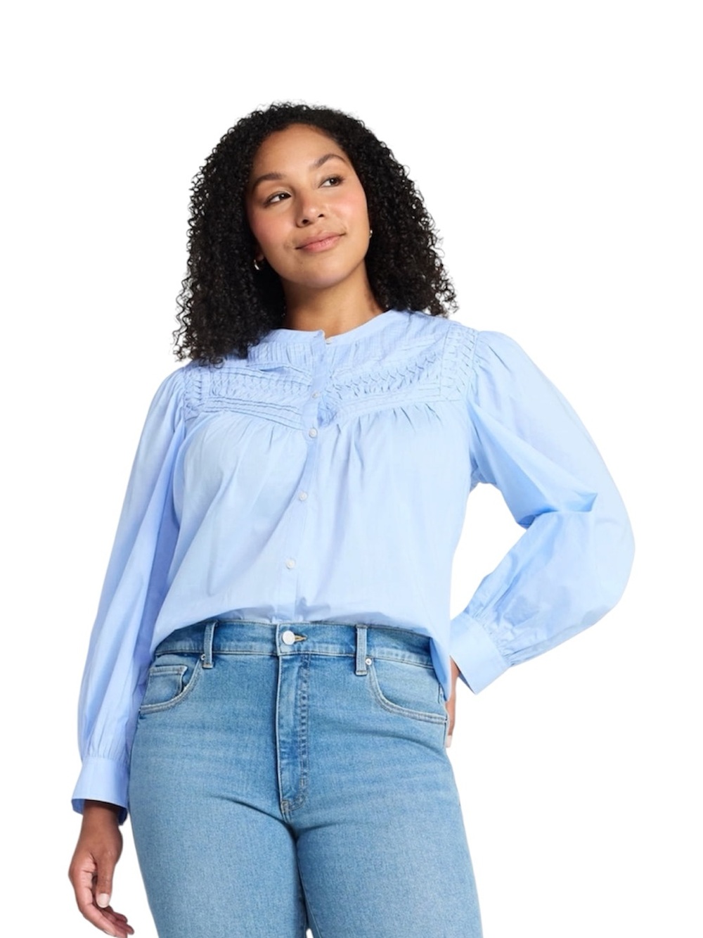 Textured Yoke Cotton Blouse with Long Sleeves for Women from Time and Tru